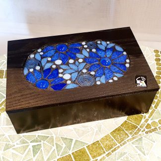 Boite à thé Mosaïque végétal bleu