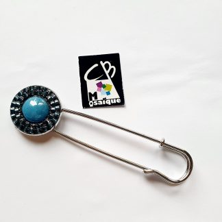 Broche épingle bleu turquoise verre et rocaille