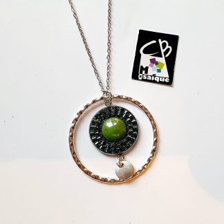 Collier Cercle mosaïque vert en verre et rocaille