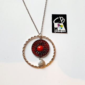 Collier Cercle mosaïque rouge en verre et rocaille