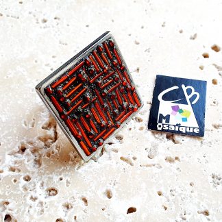 Bague Carré verre et rocaille rouge