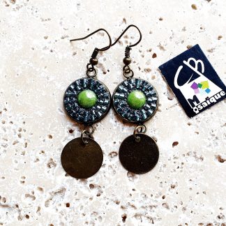 Boucles d'oreilles ronde verte en verre et rocaille