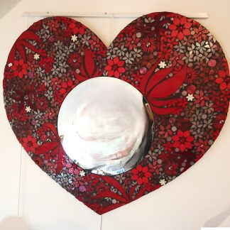 Grand Miroir Coeur Végétal  rouge et rose