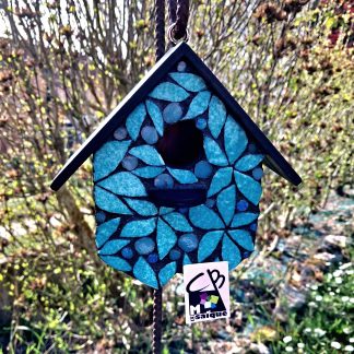Nichoir oiseaux Végétal turquoise en mosaique