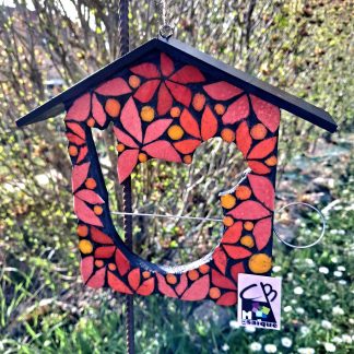 Nichoir Boule de graisse Oiseaux végétal orange rouge en mosaique