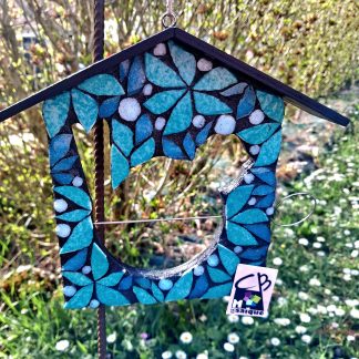 Nichoir Boule de graisse Oiseaux végétal turquoise en mosaique