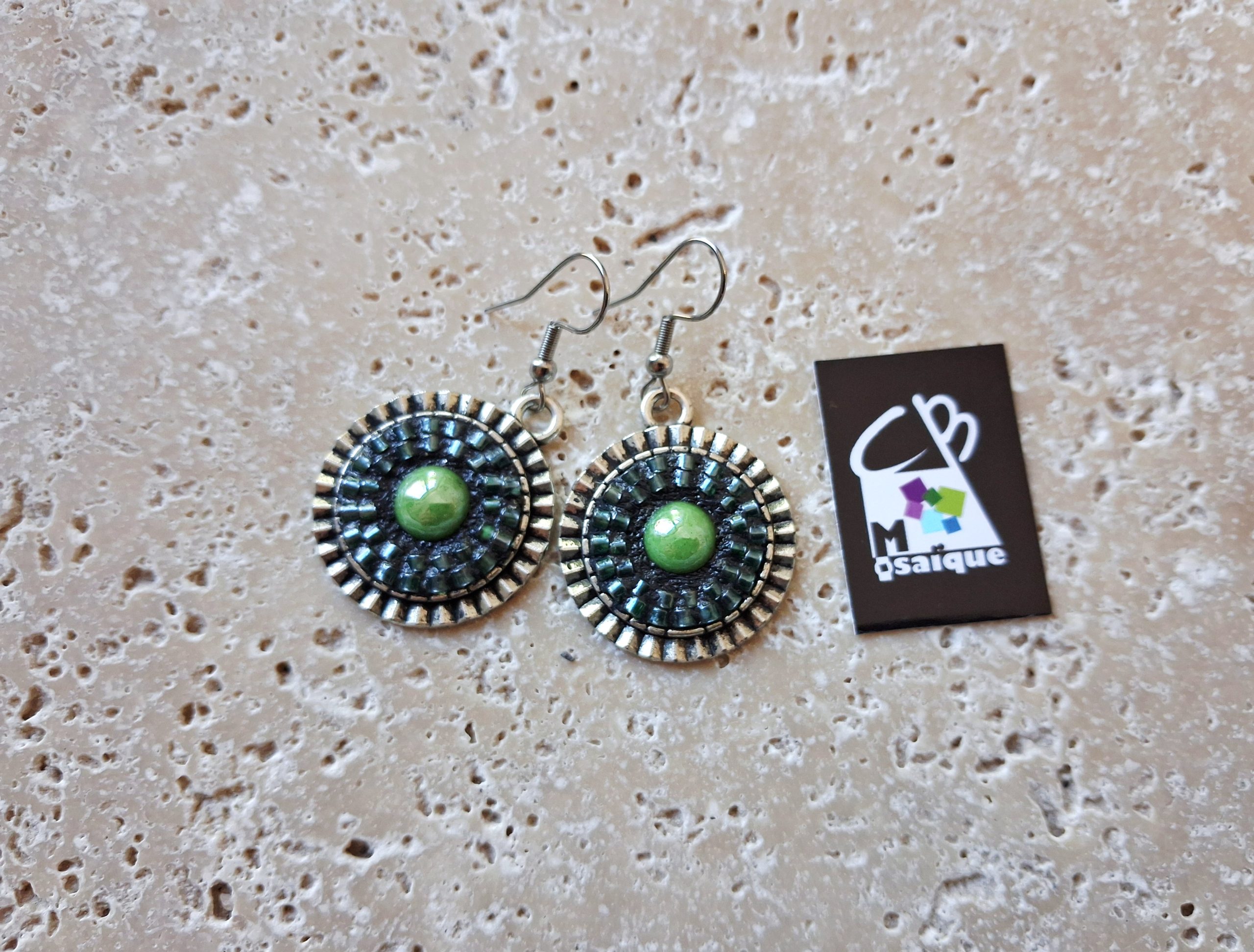 Boucle d'Oreilles Ondul Verte